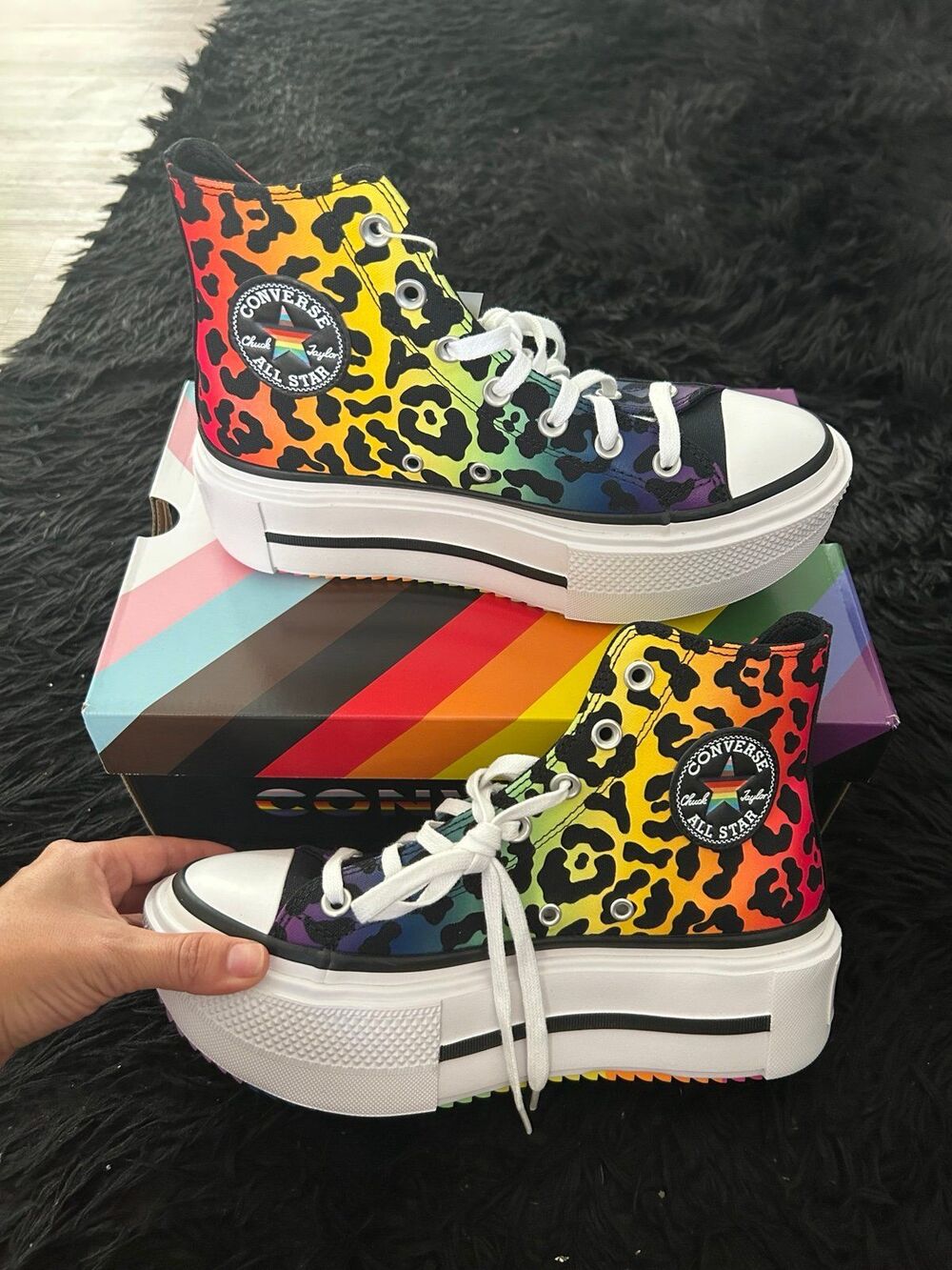 CONVERSE Ctas Lift Double Stack hi top leopard rainbow platform shoes sz 7 new